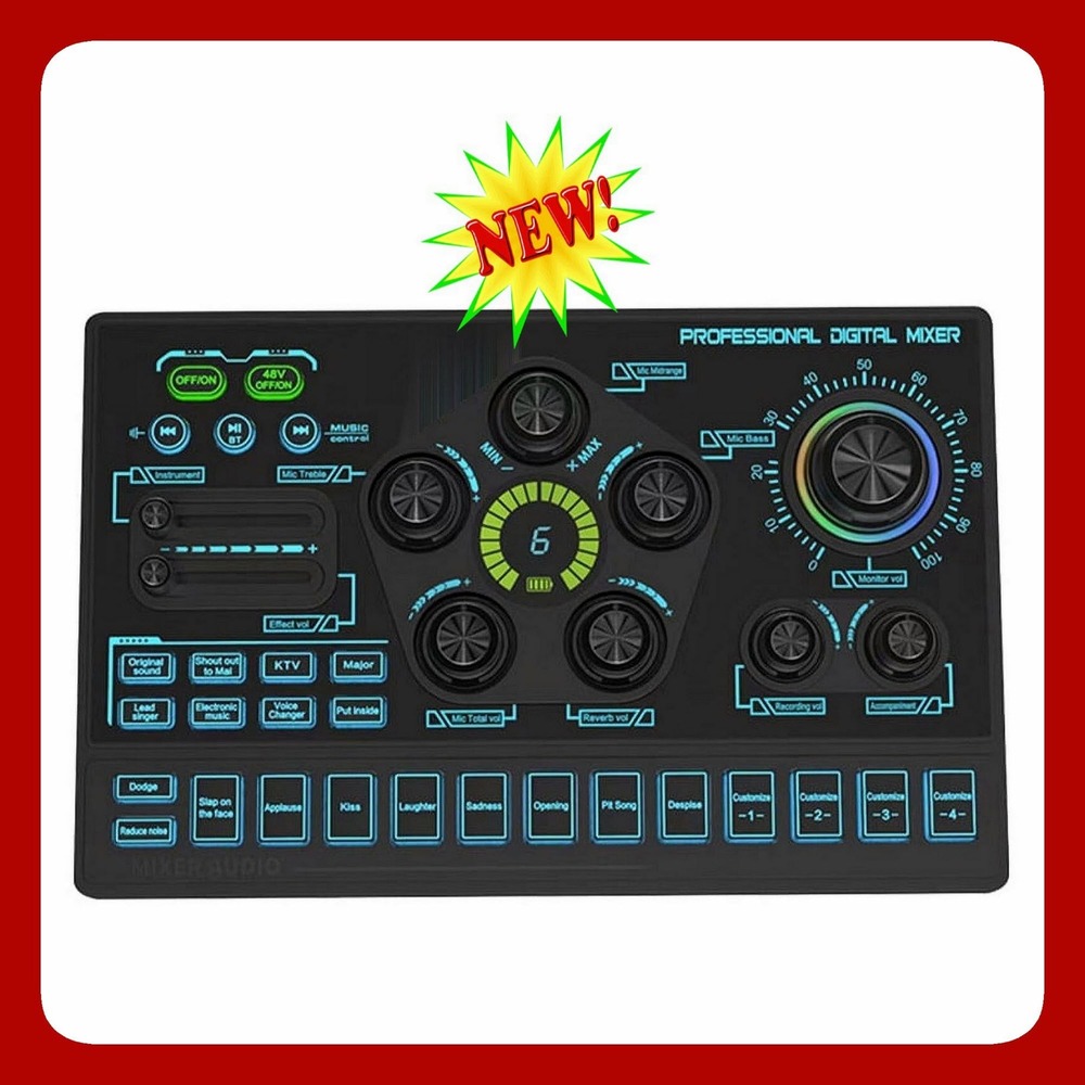 Digital Mixer Sound Card 48V Phantom Power 32-bit DSP Live Stream Audio New